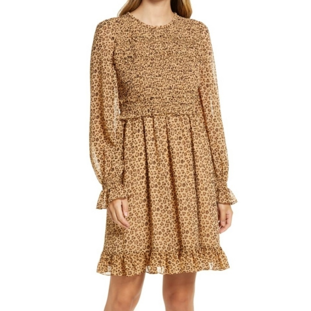 Rachel Parcell Leopard Print Smocked Dress